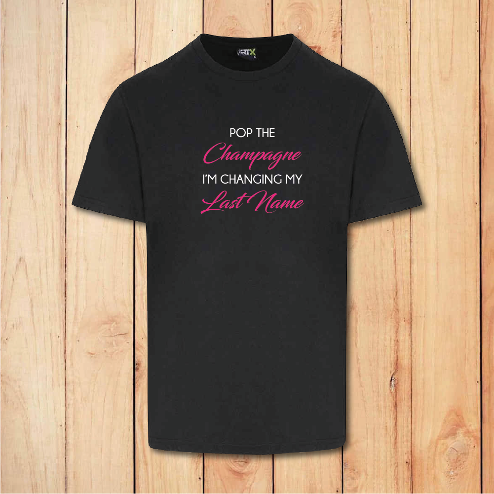 Hen Do T-Shirt - Pop the Champagne - Bride (Navy)