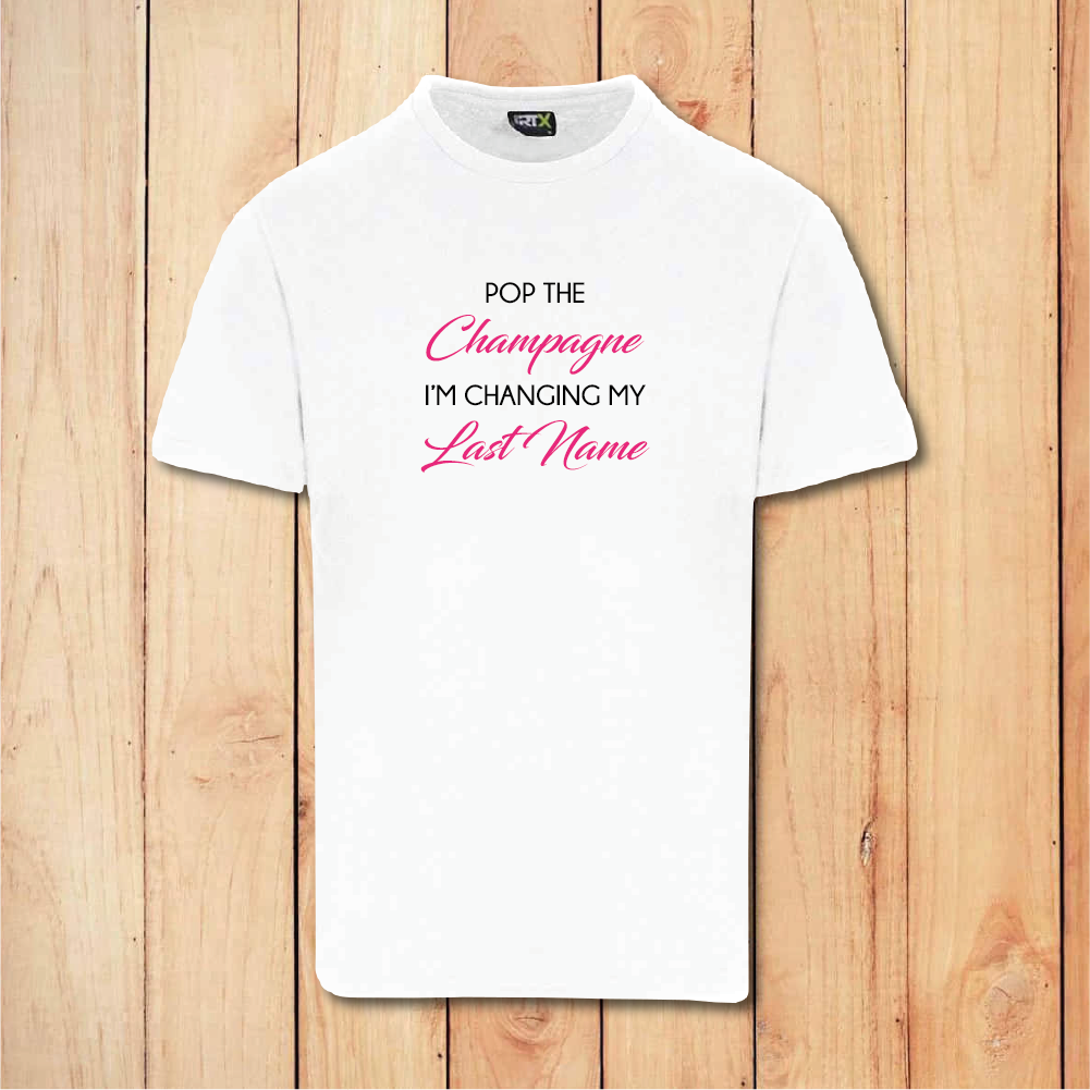 Hen Do T-Shirt - Pop the Champagne - Bride (Navy)