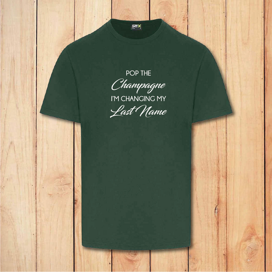 Hen Do T-Shirt - Pop the Champagne - Bride (Green)