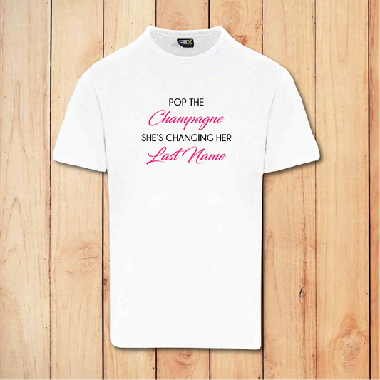 Hen Do T-Shirt - Pop the Champagne - Hen Party (White)