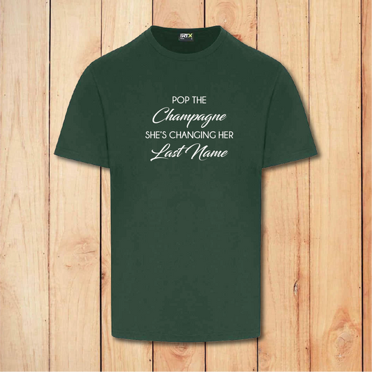 Hen Do T-Shirt - Pop the Champagne - Hen Party (Green)