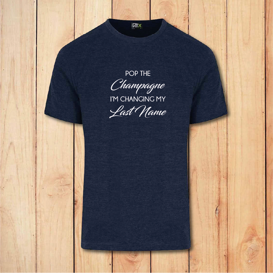 Hen Do T-Shirt - Pop the Champagne - Bride (Navy)
